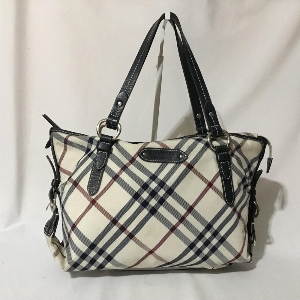 Authentic Burberry Blue Label Stylish Plaid Tote Bag